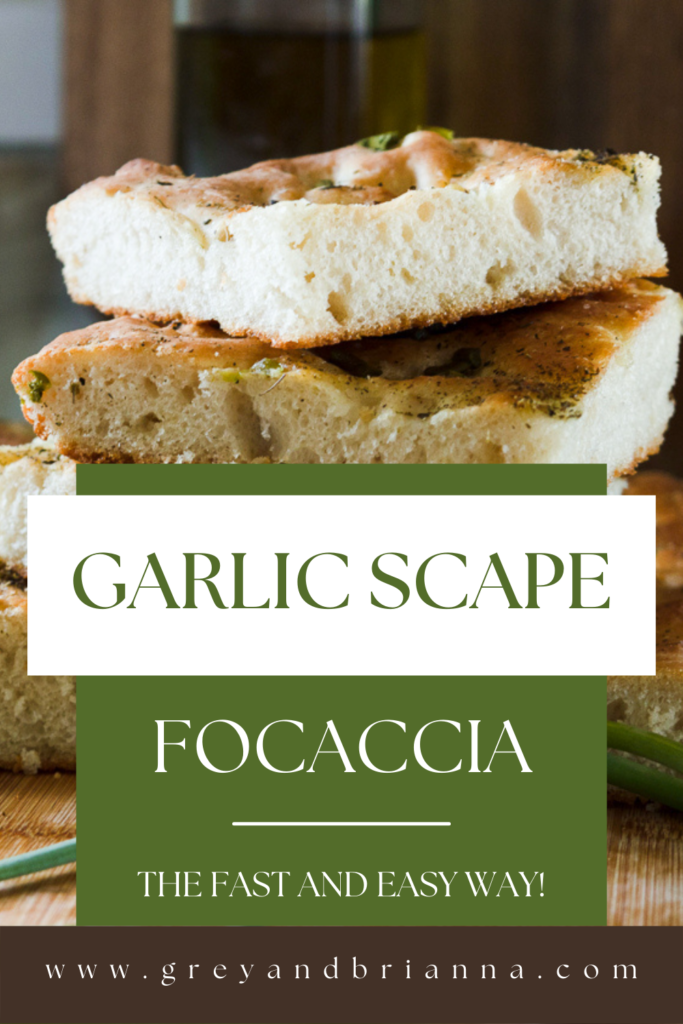 garlic scape focaccia pinterest graphic 