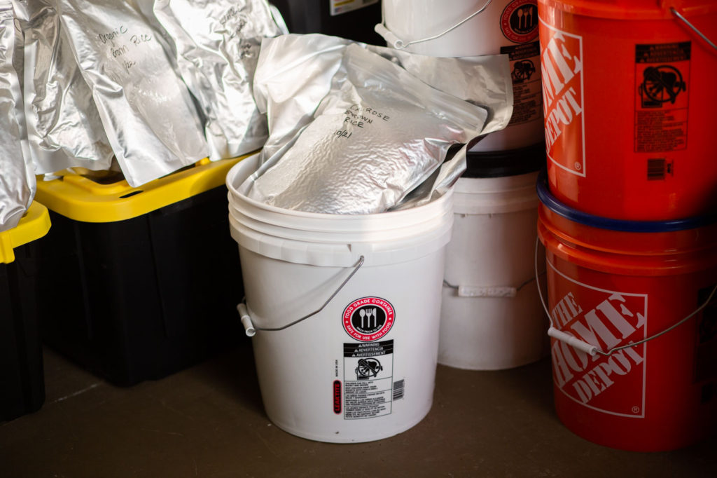 Mylar Bags put into long term food storage buckets 