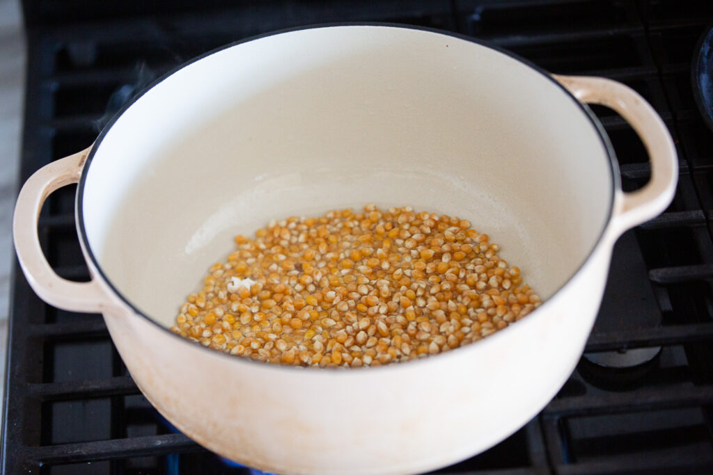 popcorn in the bottom of a Dutch Oven 