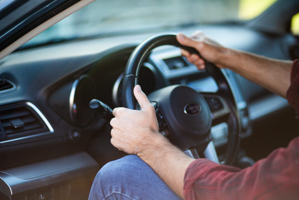 hands on Subaru steering wheel