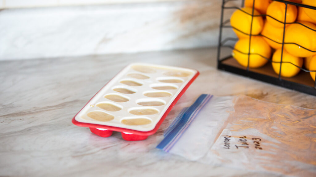 ice cube trays with lemon juice 