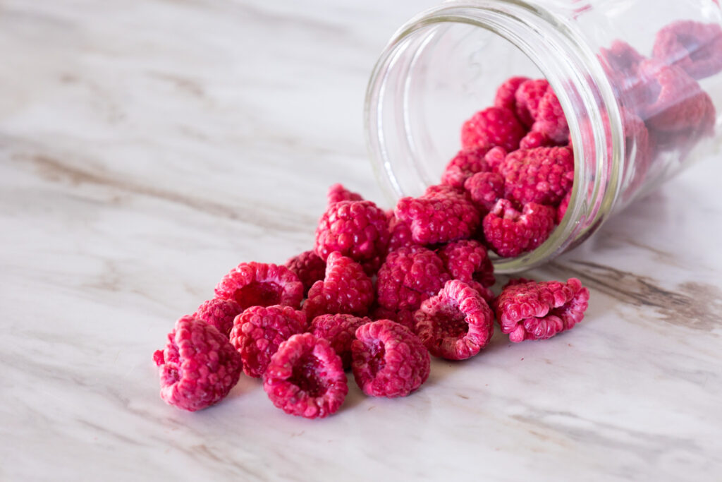 freeze dried raspberries poured out of jar