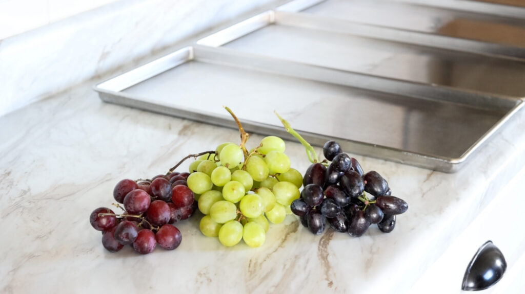 grapes sitting by freeze dryer tray