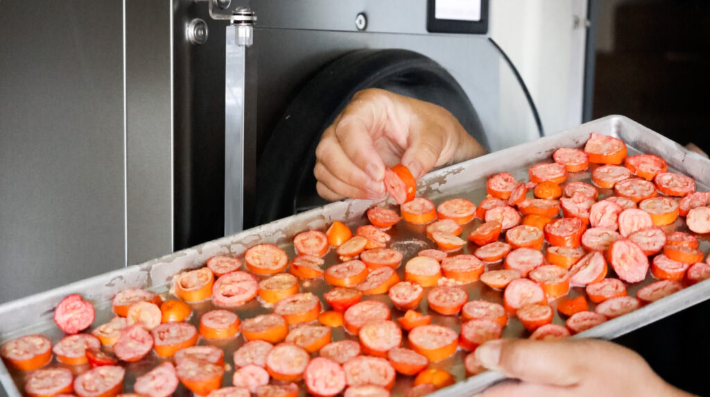 freeze dried tomatoes on tray